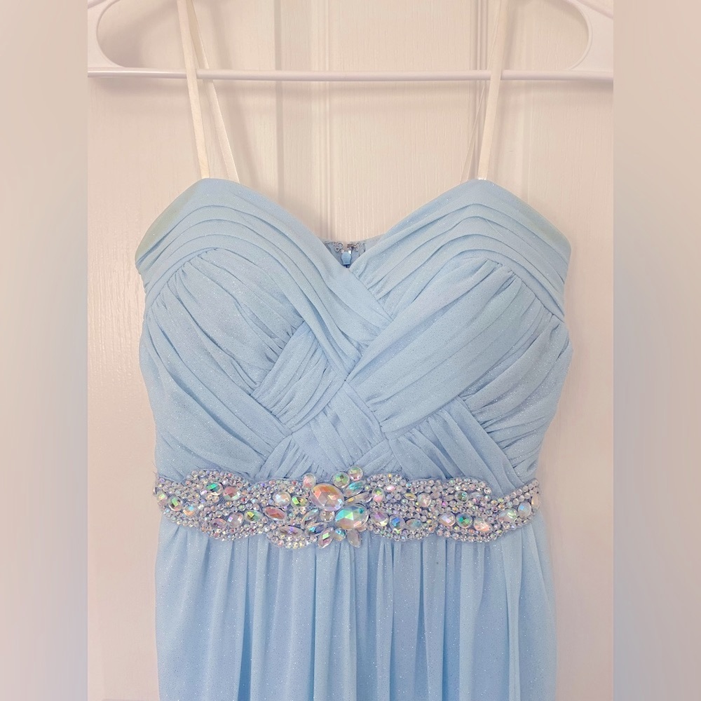 Strapless light blue long dress